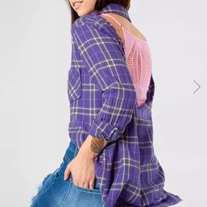 Raw Edge Purple Flannel / Plaid  Shirt